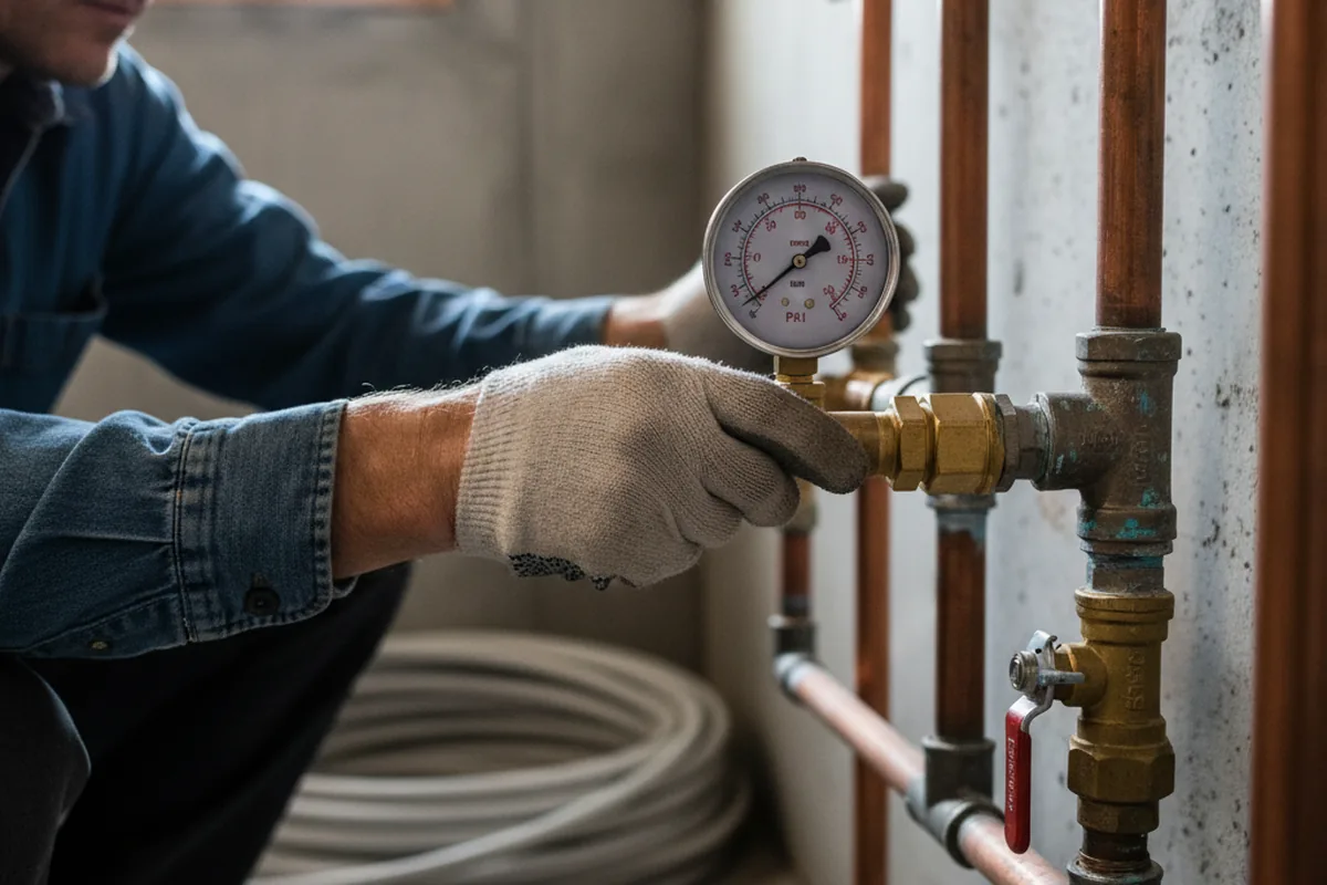 Pressure testing a repaired line during Water Line Repair in Orange Cove